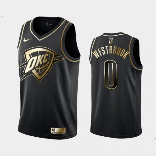 Men's Oklahoma City Thunder #0 Russell Westbrook Black Golden Logo Jersey