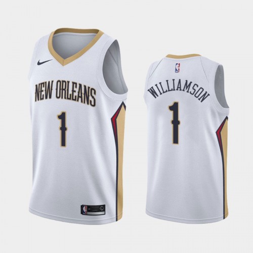 New Orleans Pelicans Association #1 Zion Williamson White 2019-20 Jersey