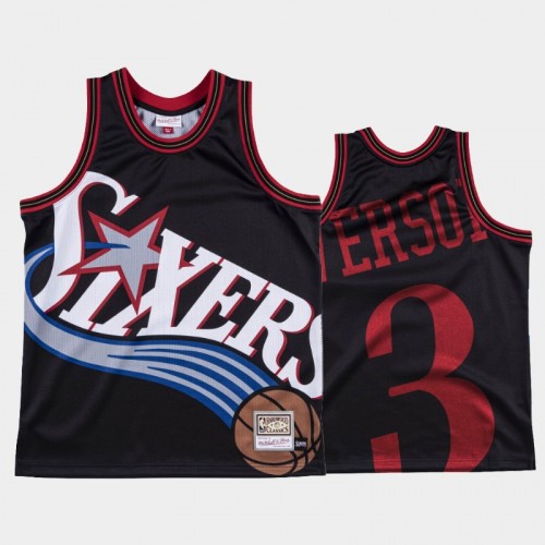 Philadelphia 76ers #3 Allen Iverson Black Big Face Jersey - HWC