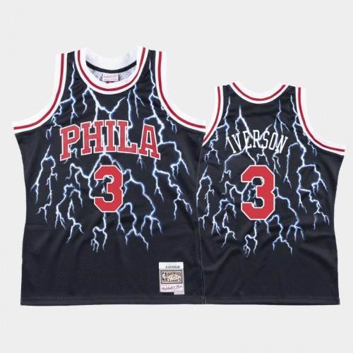 Men's Philadelphia 76ers #3 Allen Iverson Black Lightning Hardwood Classics Jersey