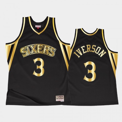 Men Philadelphia 76ers #3 Allen Iverson Throwback 90s Golden Collection Black Jersey