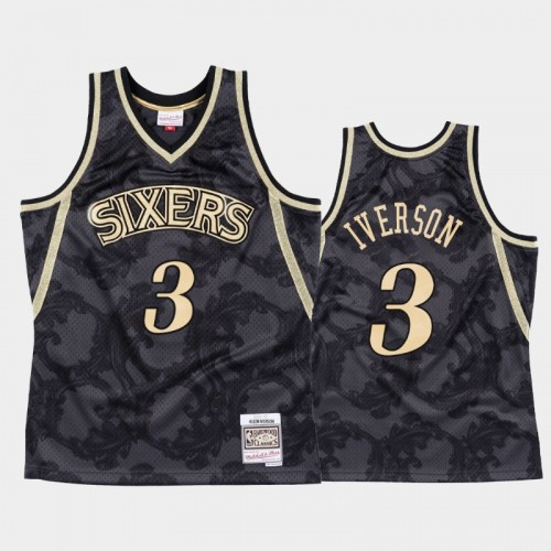 Men's Philadelphia 76ers #3 Allen Iverson Black Toile Metallic Classic Jersey