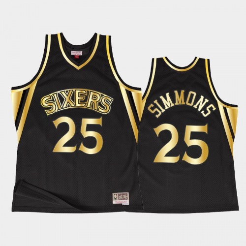Men Philadelphia 76ers #25 Ben Simmons Throwback 90s Golden Collection Black Jersey