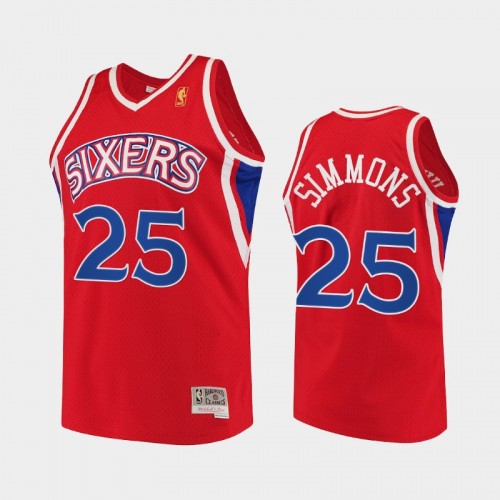 Men Philadelphia 76ers #25 Ben Simmons Throwback 90s HWC Swingman Red Jersey