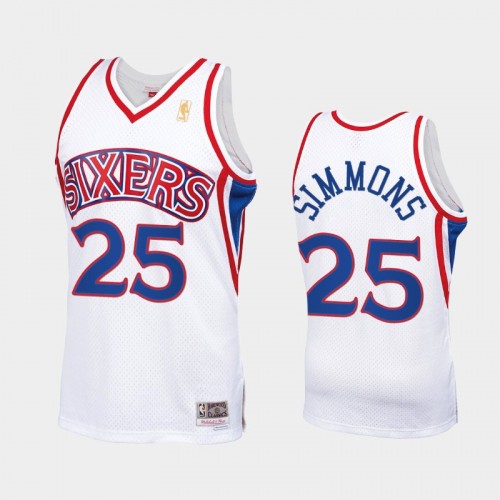 Men Philadelphia 76ers #25 Ben Simmons Throwback 90s HWC Swingman White Jersey