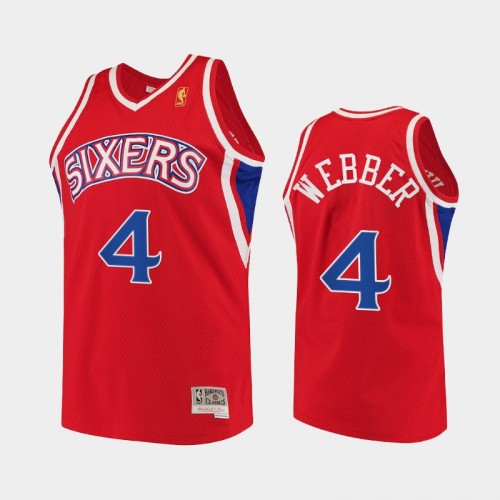 Men Philadelphia 76ers #4 Chris Webber Throwback 90s HWC Swingman Red Jersey