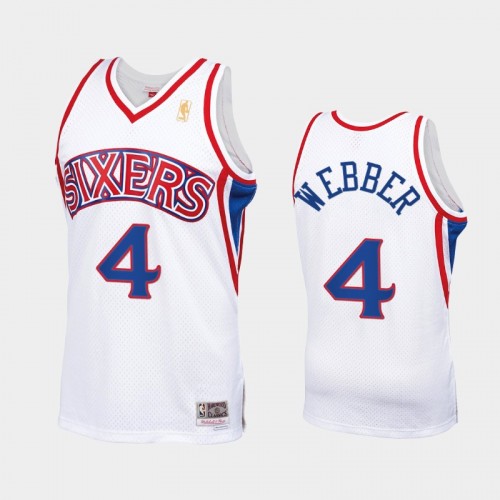 Men Philadelphia 76ers #4 Chris Webber Throwback 90s HWC Swingman White Jersey