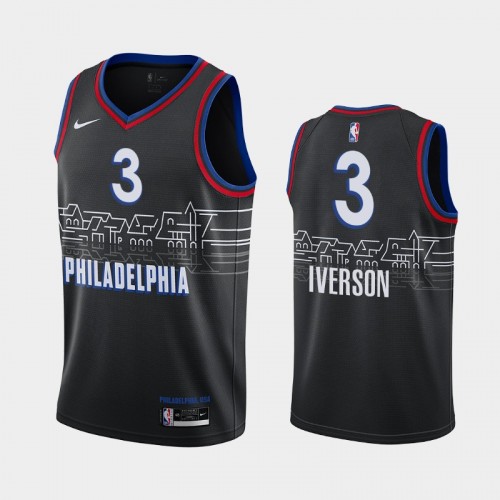 Men's Philadelphia 76ers #3 Allen Iverson 2020-21 City Black Jersey