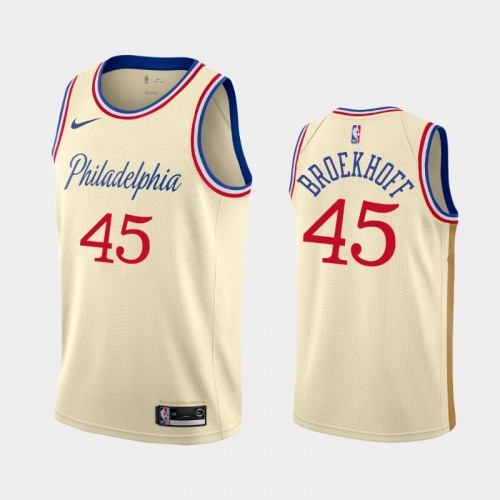 Men's Philadelphia 76ers #45 Ryan Broekhoff 2019-20 City Cream Jersey