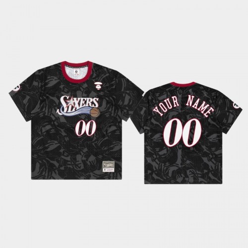 Men's Philadelphia 76ers #00 Custom Black Aape Jersey