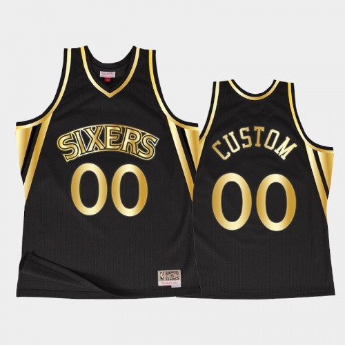 Men Philadelphia 76ers #00 Custom Throwback 90s Golden Collection Black Jersey