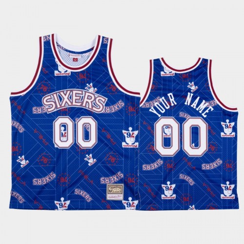 Custom Philadelphia 76ers #00 Blue Tear Up Pack Hardwood Classics Jersey