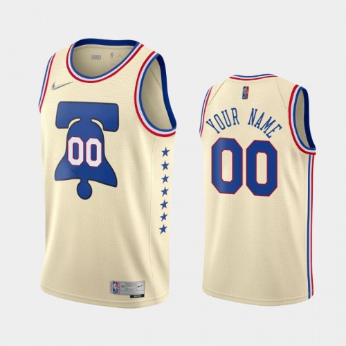 Men's Philadelphia 76ers #00 Custom 2021 Earned Cream Jersey