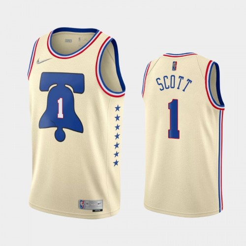 Men's Philadelphia 76ers #1 Mike Scott 2021 Earned Cream Jersey