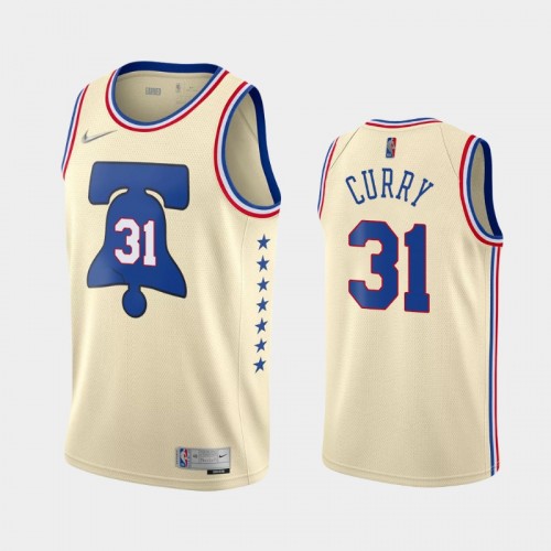 Men's Philadelphia 76ers #31 Seth Curry 2021 Earned Cream Jersey