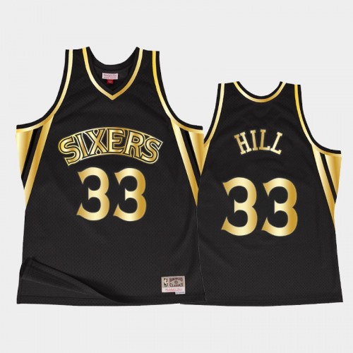 Men Philadelphia 76ers #33 George Hill Throwback 90s Golden Collection Black Jersey