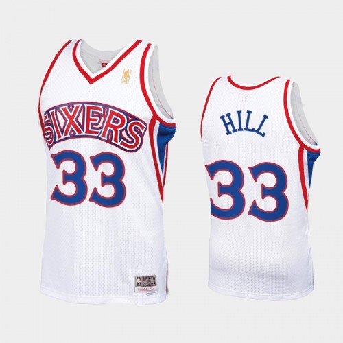 Men Philadelphia 76ers #33 George Hill Throwback 90s HWC Swingman White Jersey