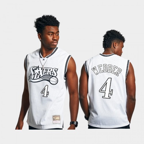 Philadelphia 76ers Chris Webber Men #4 HWC Mesh White Breathable Jersey