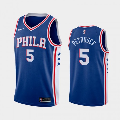 Philadelphia 76ers Filip Petrusev Men #5 Icon Edition 2021 NBA Draft Blue Jersey