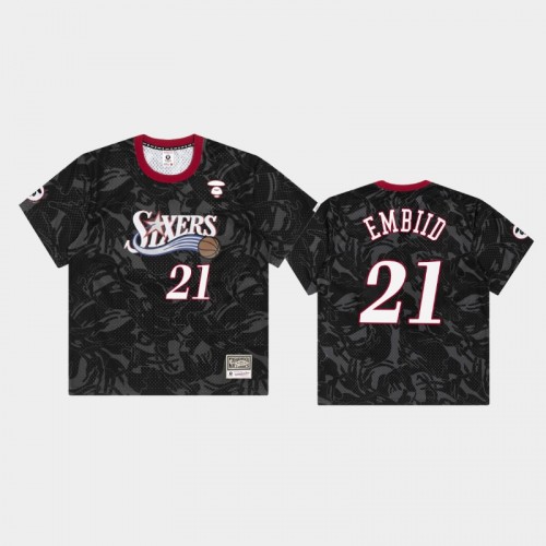 Men's Philadelphia 76ers #21 Joel Embiid Black Aape Jersey