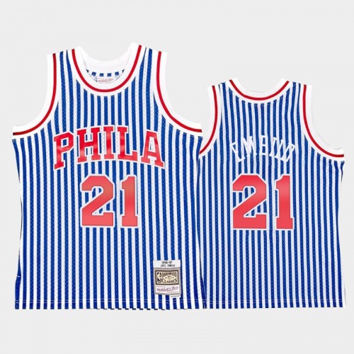 Philadelphia 76ers #21 Joel Embiid Striped Blue 1996-97 Jersey