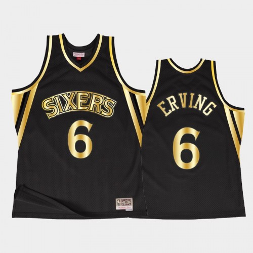 Men Philadelphia 76ers #6 Julius Erving Throwback 90s Golden Collection Black Jersey