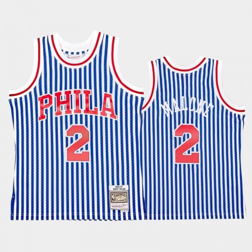 Philadelphia 76ers #2 Moses Malone Striped Blue 1996-97 Jersey
