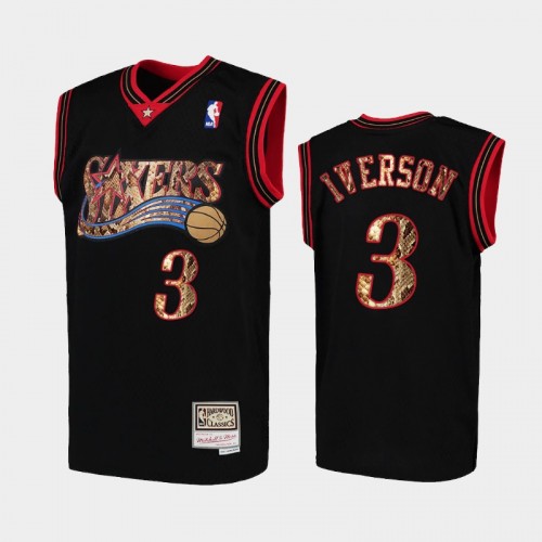 Philadelphia 76ers Allen Iverson Men #3 Python Skin HWC Black 2021 Exclusive Edition Jersey