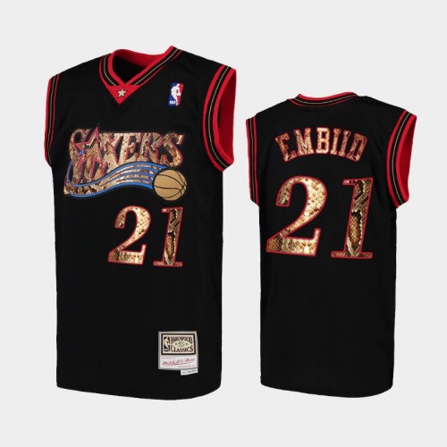 Philadelphia 76ers Joel Embiid Men #21 Python Skin HWC Black 2021 Exclusive Edition Jersey