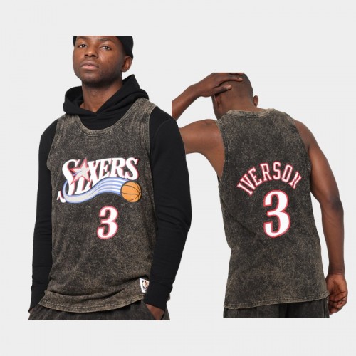 Philadelphia 76ers Allen Iverson Men #3 Quintessential Black Worn Out Tnak Jersey