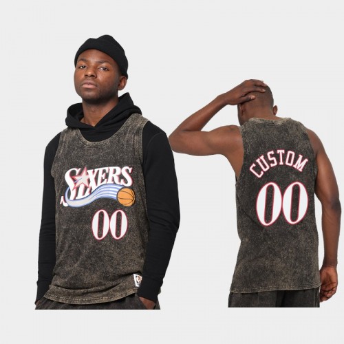 Philadelphia 76ers Custom Men #00 Quintessential Black Worn Out Tnak Jersey