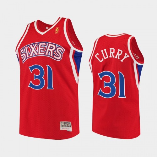 Men Philadelphia 76ers #31 Seth Curry Throwback 90s HWC Swingman Red Jersey