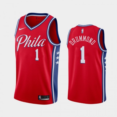 Philadelphia 76ers Andre Drummond Men #1 Statement Edition 2021 Trade Red Jersey