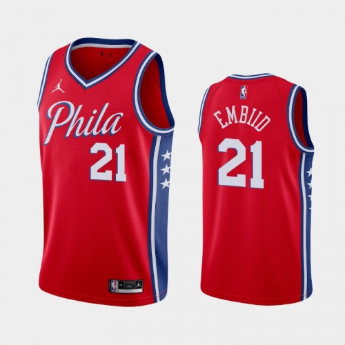 Men's Philadelphia 76ers #21 Joel Embiid 2020-21 Statement Red Jersey