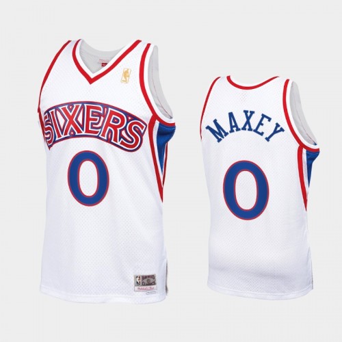 Men Philadelphia 76ers #0 Tyrese Maxey Throwback 90s HWC Swingman White Jersey