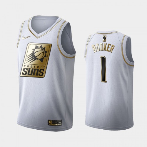 Men's Phoenix Suns #1 Devin Booker White Golden Edition Jersey