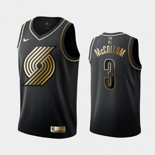 Men's Portland Trail Blazers #3 C.J. McCollum Black Golden Logo Jersey