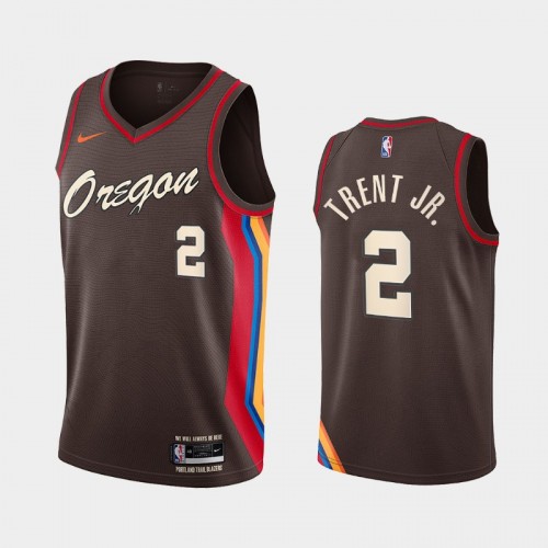 Men Portland Trail Blazers #2 Gary Trent Jr. 2020-21 City Edition Oregon Chocolate Jersey