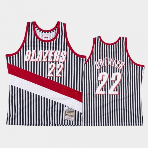 Portland Trail Blazers #22 Clyde Drexler Striped Black 1991-92 Jersey