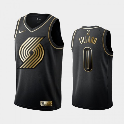 Men's Portland Trail Blazers #0 Damian Lillard Black Golden Logo Jersey