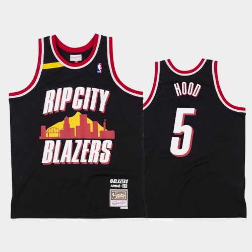 Men's Portland Trail Blazers #5 Rodney Hood Black Amine x BR Remix Jersey