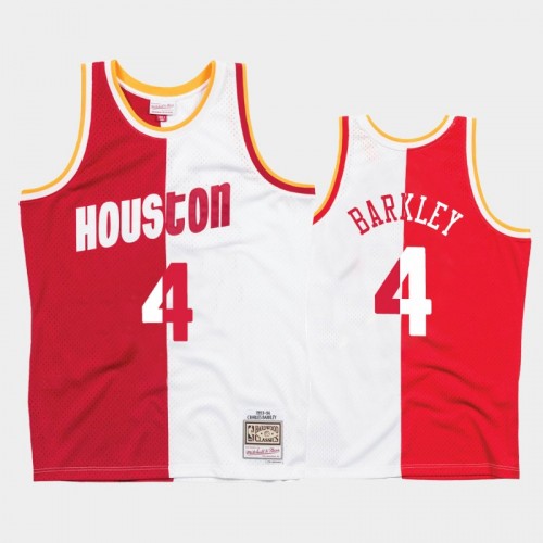 Rockets #4 Charles Barkley Split Hardwood Classics White Red Jersey