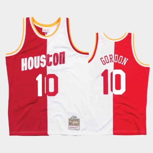 Rockets #10 Eric Gordon Split Hardwood Classics White Red Jersey