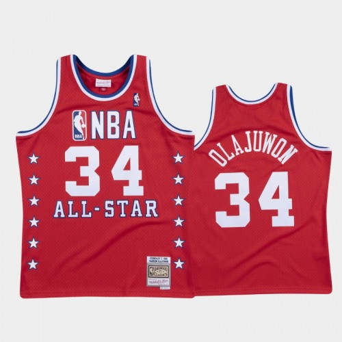 Rockets #34 Hakeem Olajuwon 1988 NBA All-Star Red Jersey