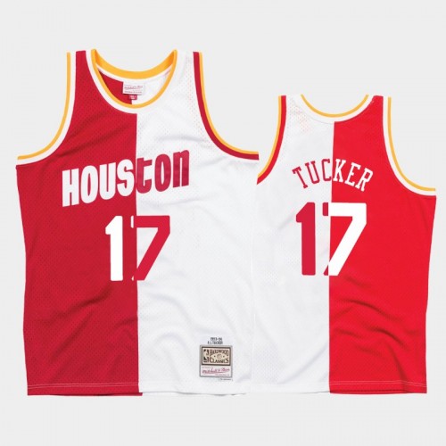 Rockets #17 P.J. Tucker Split Hardwood Classics White Red Jersey