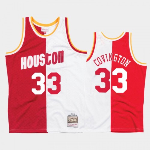 Rockets #33 Robert Covington Split Hardwood Classics White Red Jersey