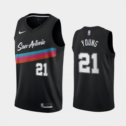 San Antonio Spurs Thaddeus Young Men #21 City Edition 2021 Trade Black Jersey