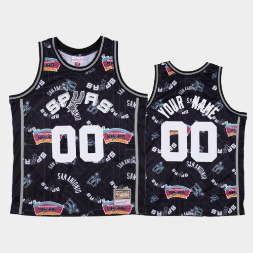 Custom San Antonio Spurs #00 Black Tear Up Pack Hardwood Classics Jersey