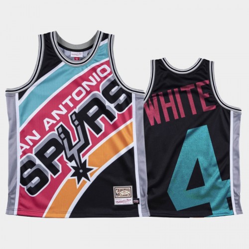 San Antonio Spurs #4 Derrick White Black Big Face Jersey - HWC