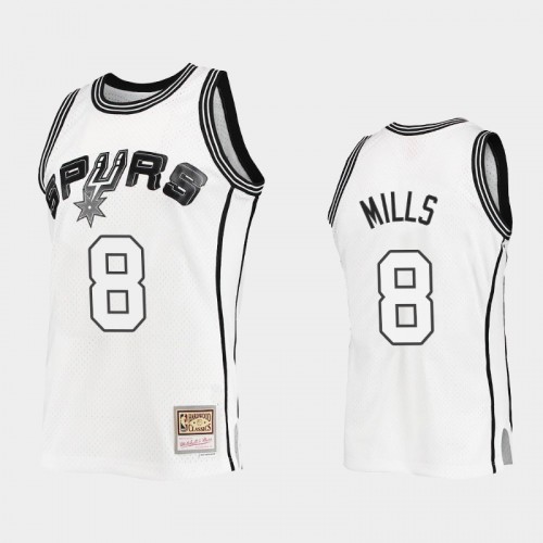 San Antonio Spurs #8 Patty Mills Outdated Classic Mitchell Ness White Jersey